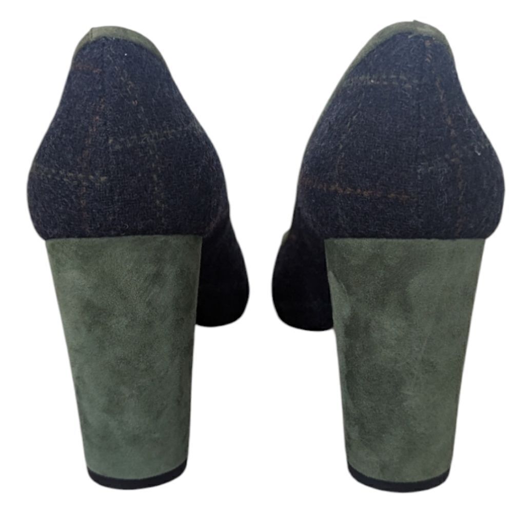 Hannibal Laguna Women's EU 40 Navy Wool Tartan Plaid Suede Pumps Square Toe - Picture 6 of 11
